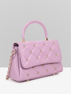 Stylish Quilted Studded Top Handle Sling Purple Bag for Women