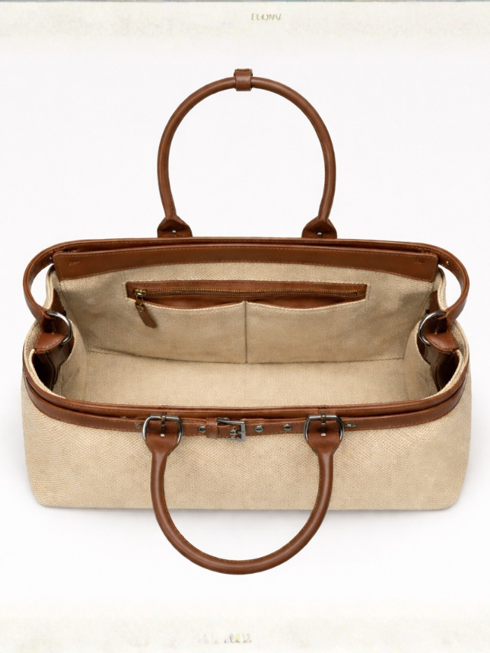 Premium Jute & PU Leather Structured Tote Beige Bag for Women