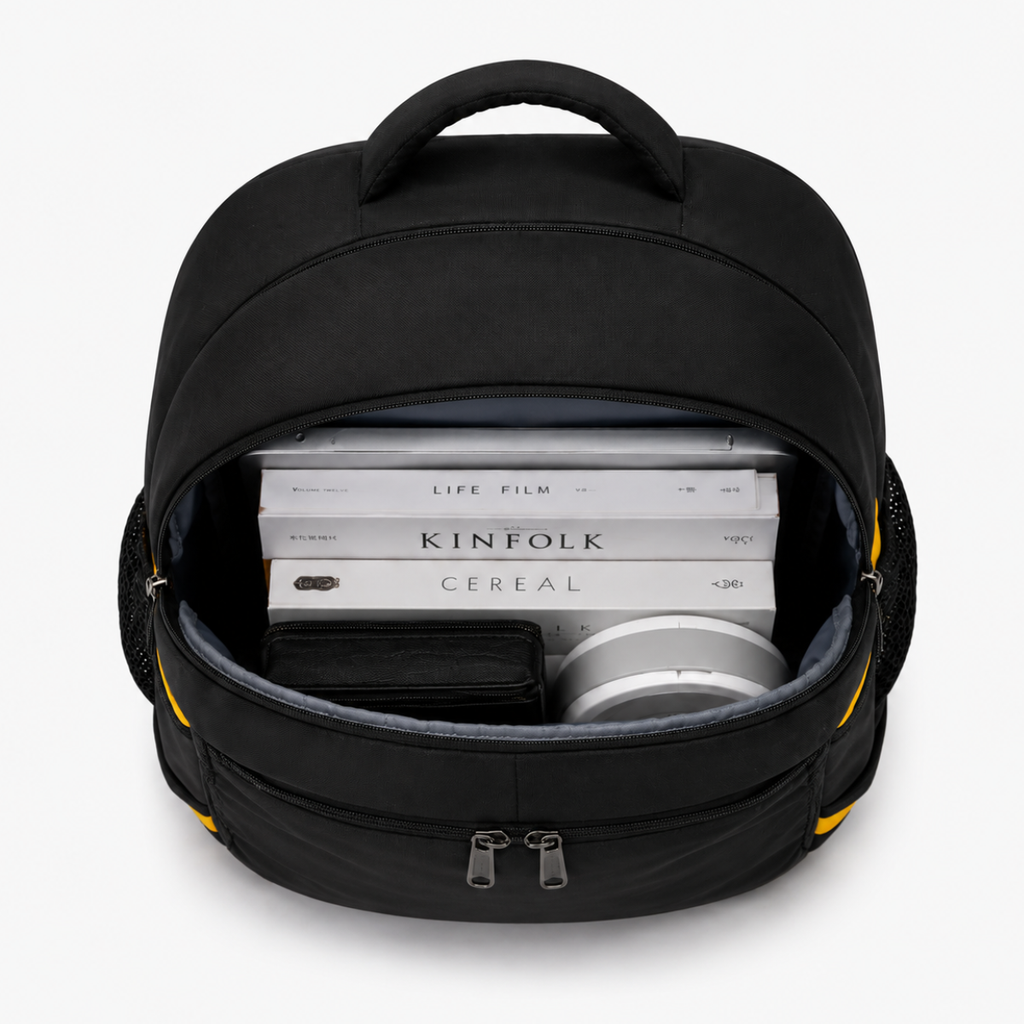 Telgo Lightweight Black Backpack with Yellow Accents