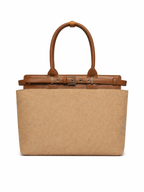 Premium Jute & PU Leather Structured Tote Brown Bag for Women