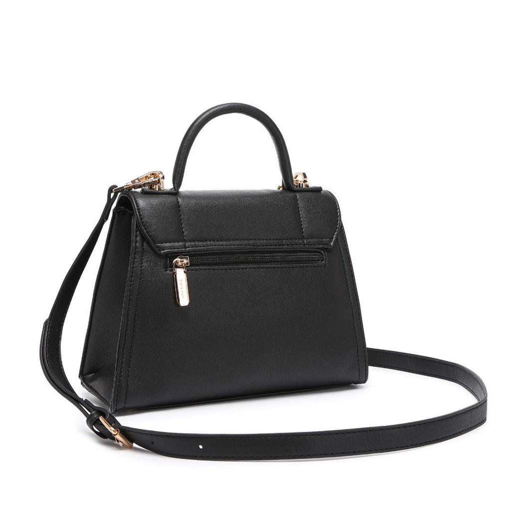 ELEGANT LOCK CHAIN STRUCTURED BLACK HANDBAG