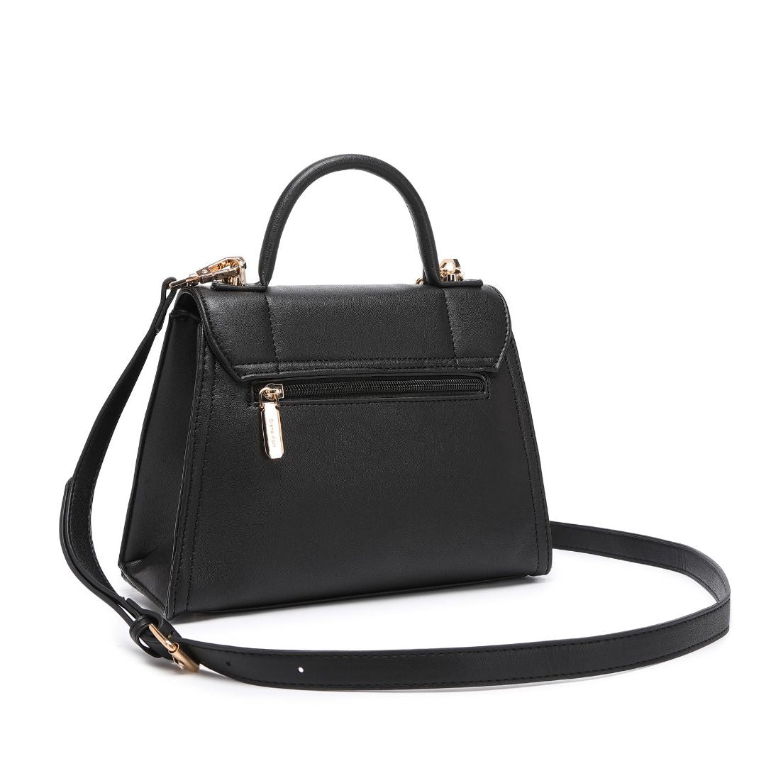 ELEGANT LOCK CHAIN STRUCTURED BLACK HANDBAG