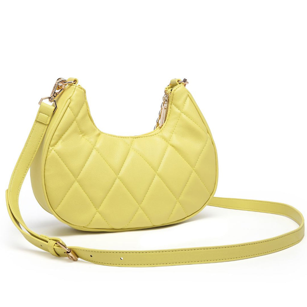 QUILTED LUXE YELLOW CHAIN SHOULDER BAG