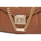 ELEGANT BROWN LOCK CHAIN STRUCTURED HANDBAG