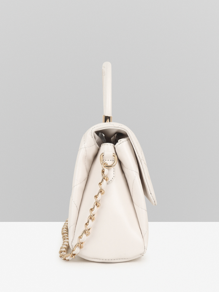 Stylish Quilted Studded Top Handle Off White Sling Bag for Women