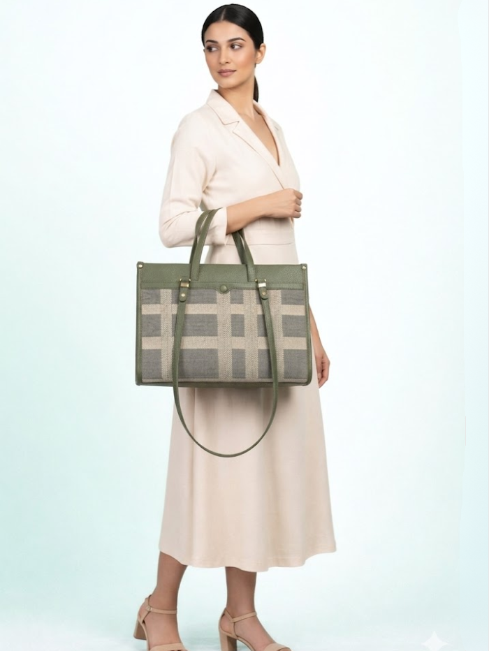 Premium Canvas & PU Leather Travel Tote Green Bag for Women