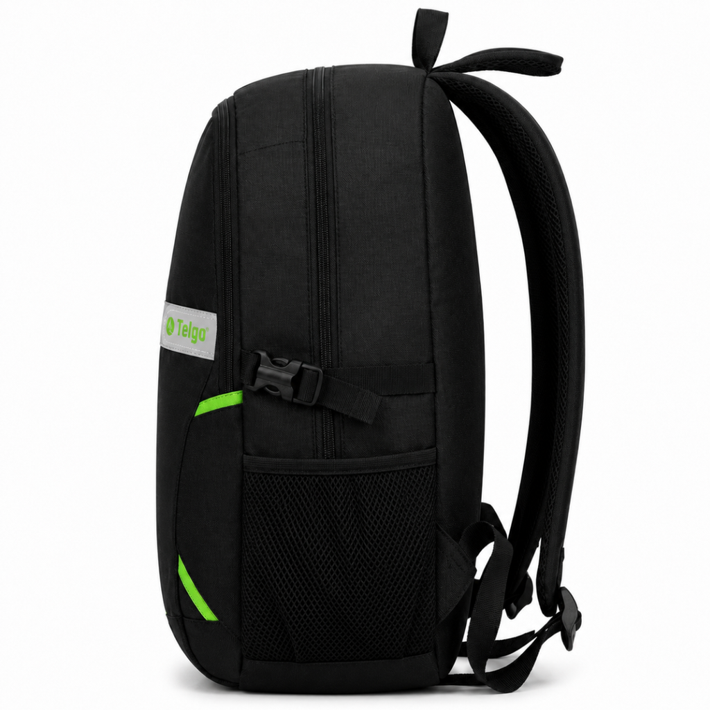 Telgo Lightweight Black Backpack with Green Accents