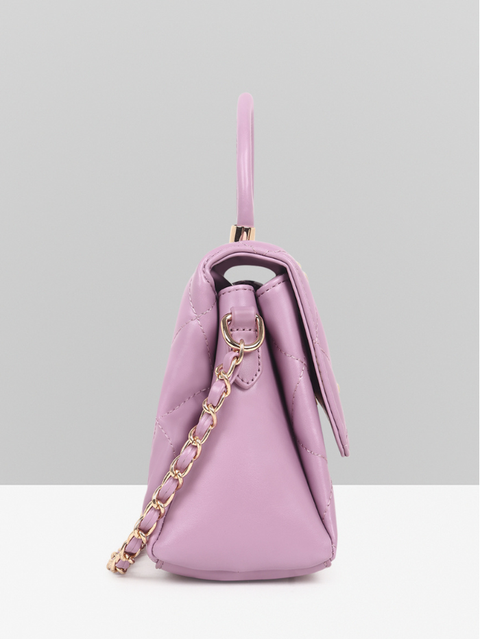 Stylish Quilted Studded Top Handle Sling Purple Bag for Women