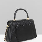 QUILTED STUDDED BLACK LUXE TOP HANDLE HANDBAG