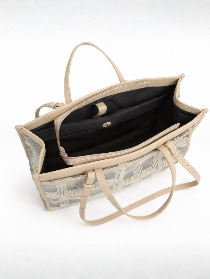 Premium Canvas & PU Leather Travel Tote Beige for Women