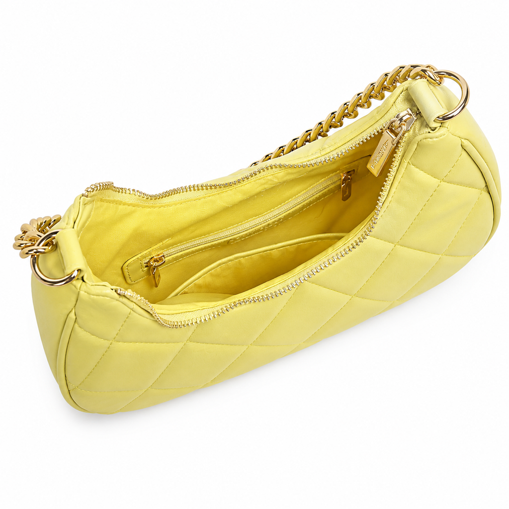 QUILTED LUXE YELLOW CHAIN SHOULDER BAG