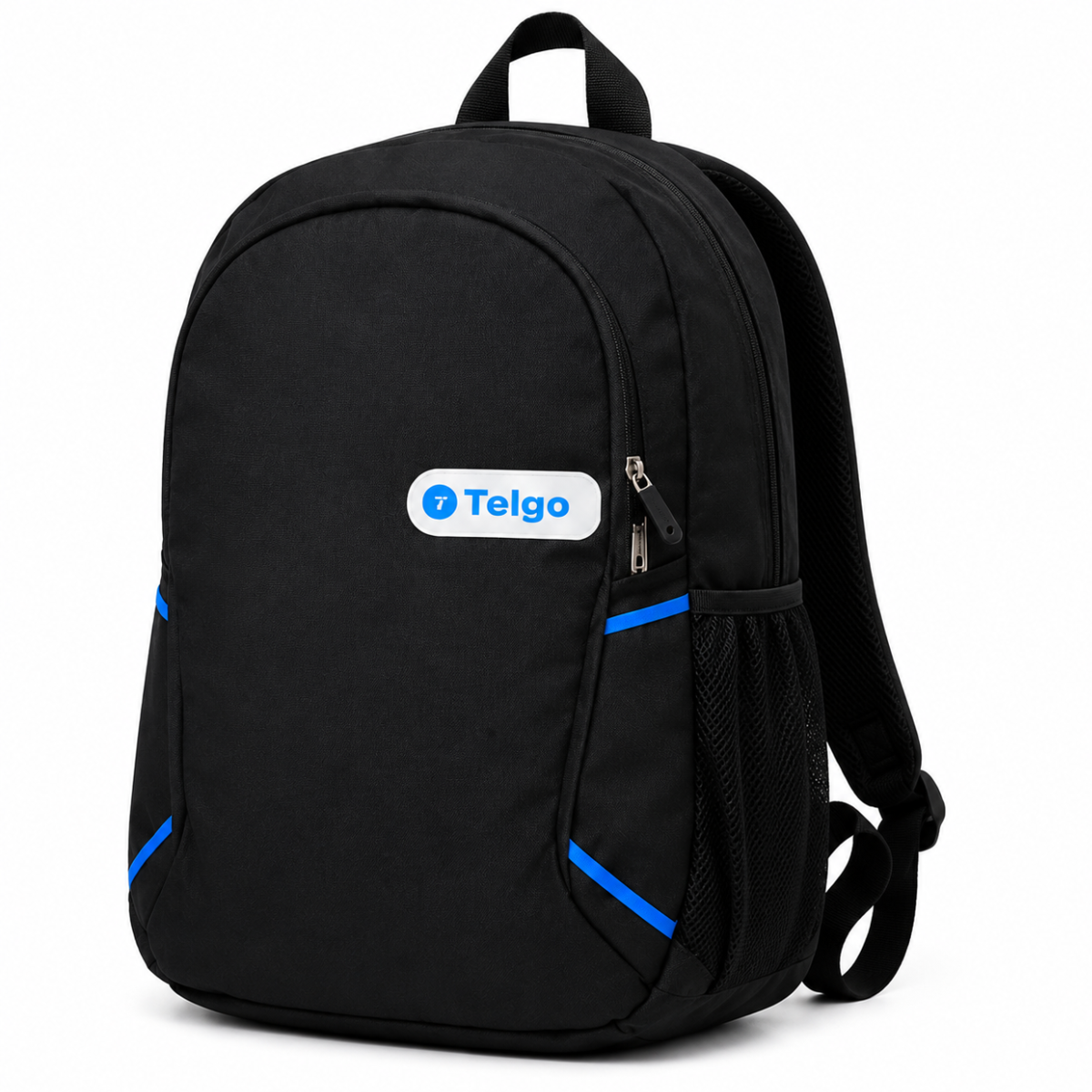 Telgo Lightweight Black Backpack with Blue Accents