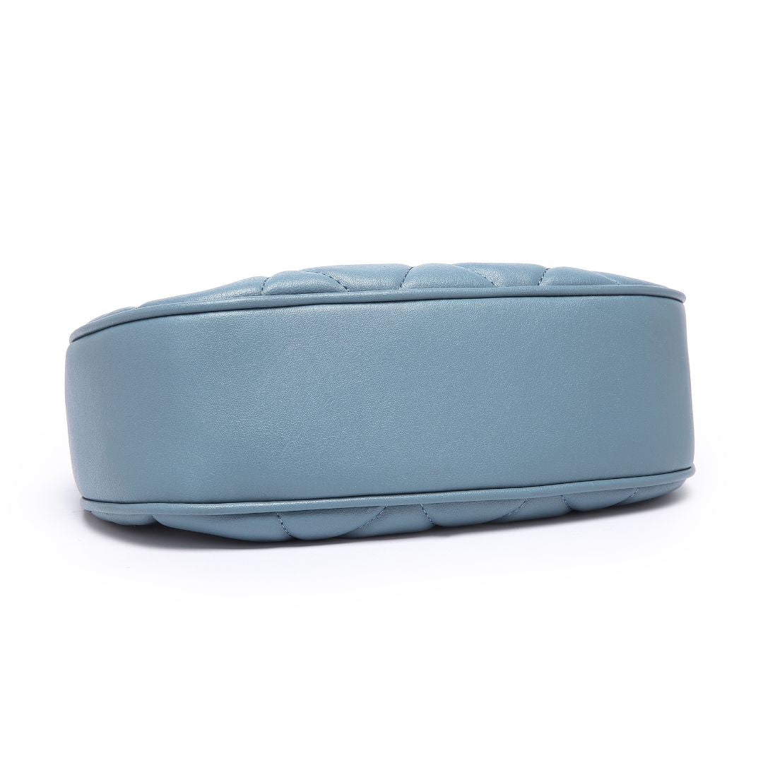 QUILTED LUXE BLUE CHAIN SHOULDER BAG
