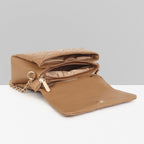 QUILTED STUDDED CAMEL LUXE TOP HANDLE HANDBAG