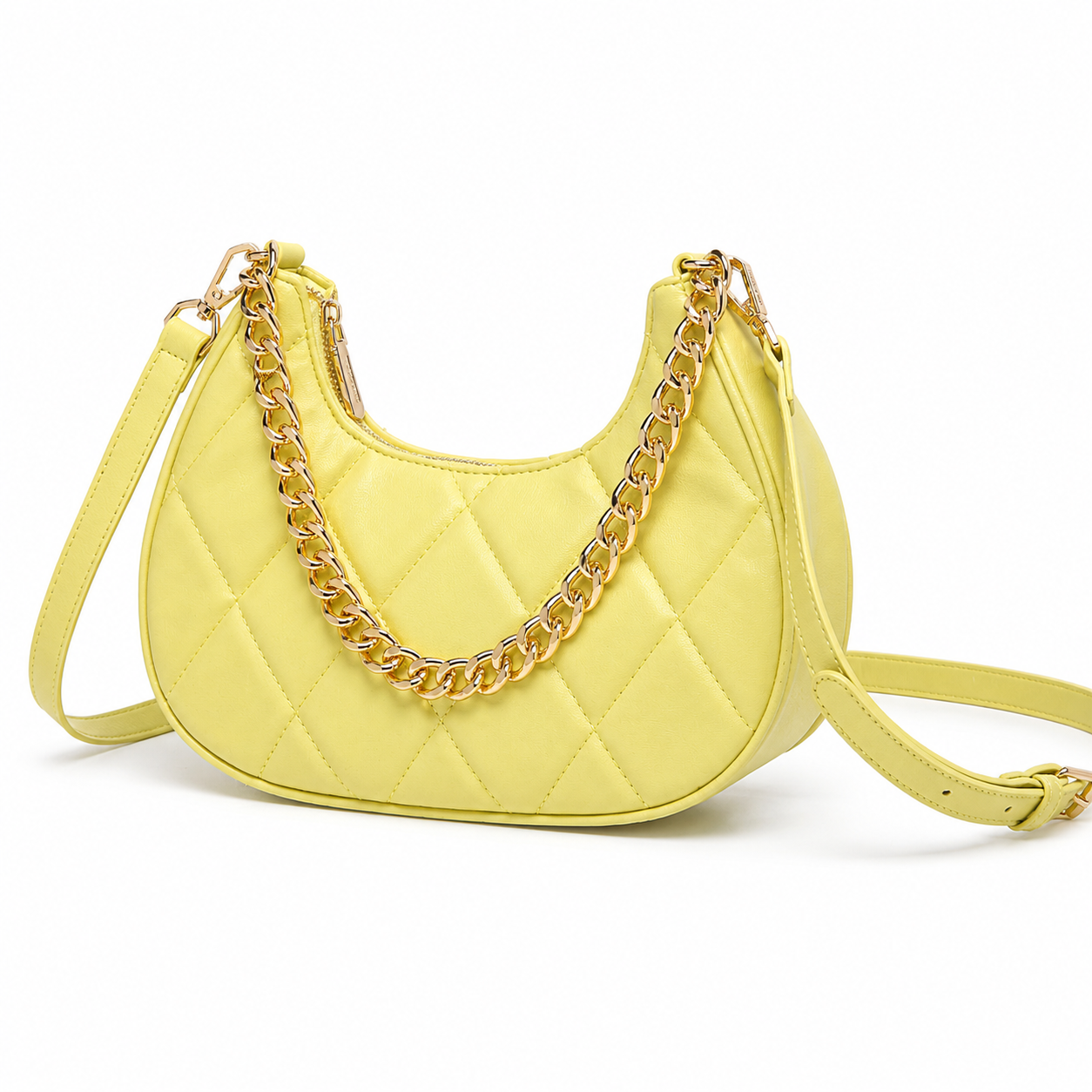 QUILTED LUXE YELLOW CHAIN SHOULDER BAG