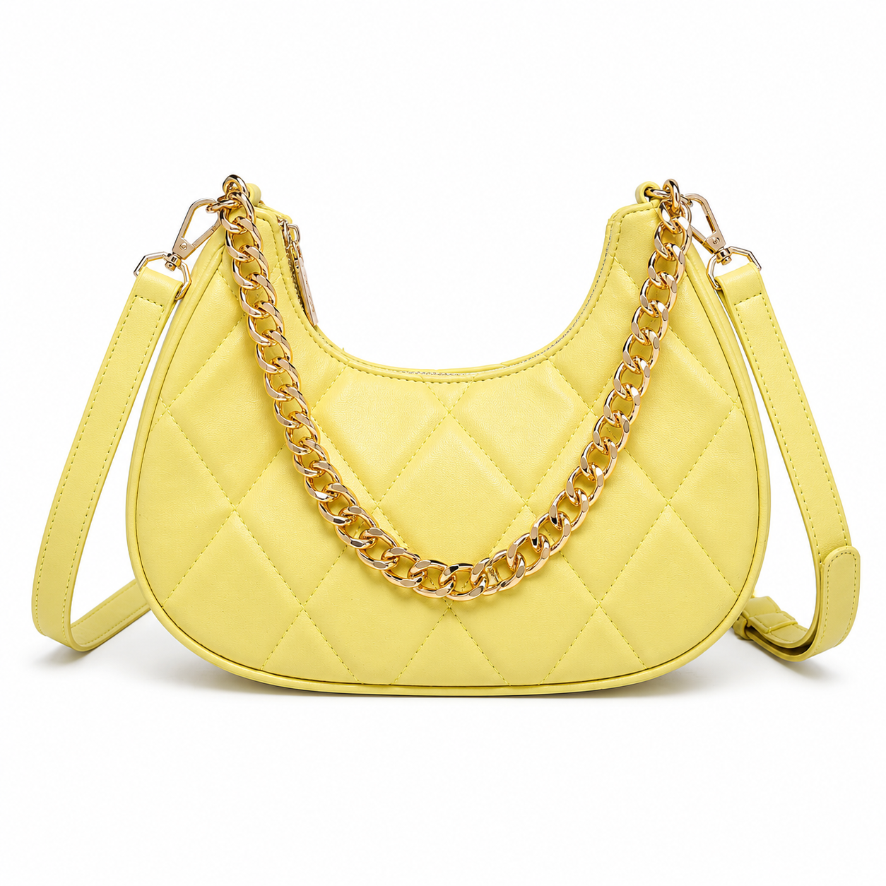 QUILTED LUXE YELLOW CHAIN SHOULDER BAG