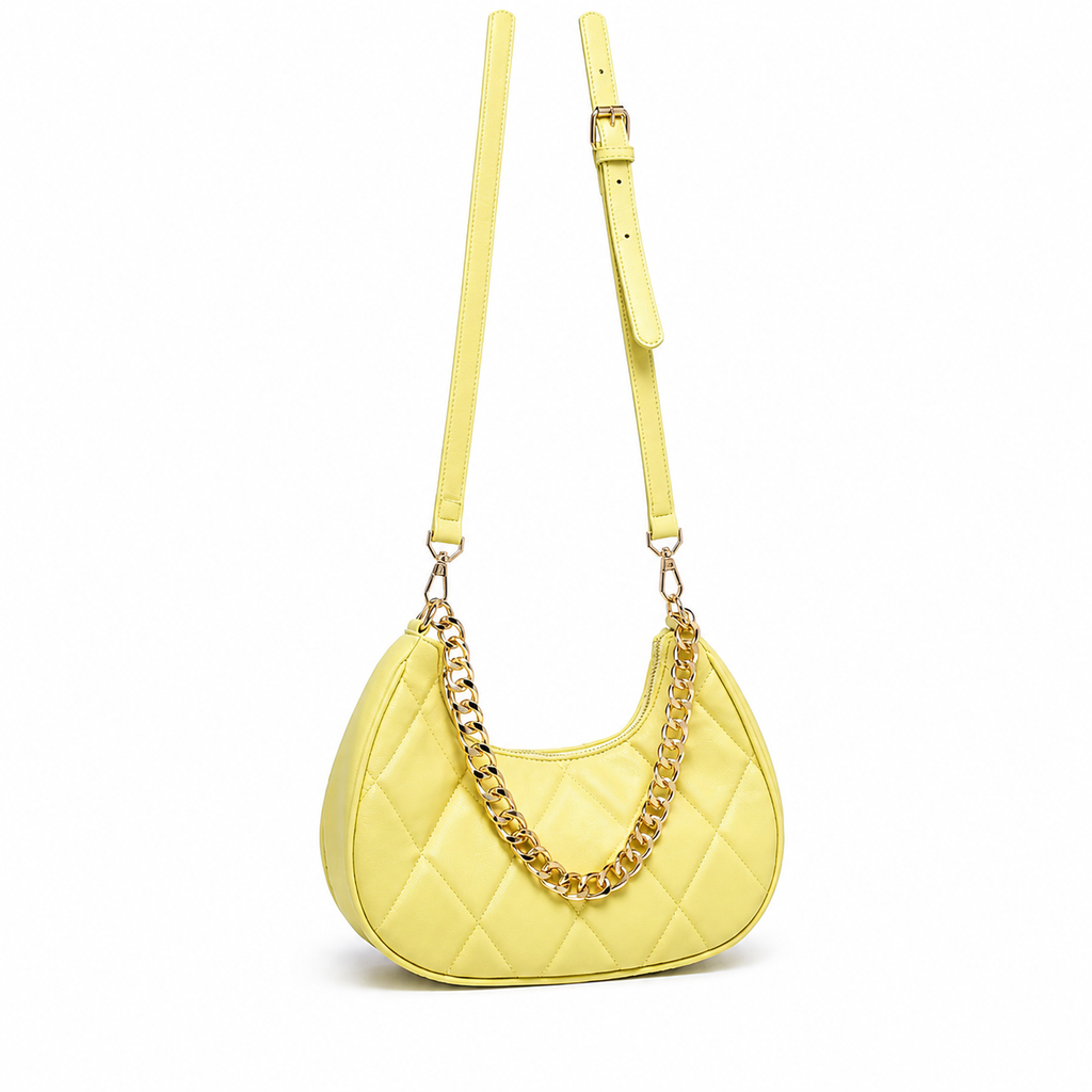 QUILTED LUXE YELLOW CHAIN SHOULDER BAG