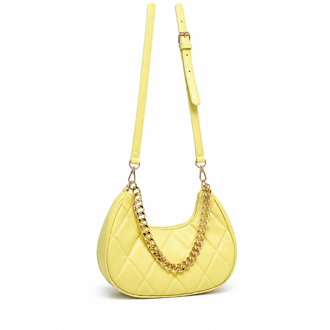 QUILTED LUXE YELLOW CHAIN SHOULDER BAG
